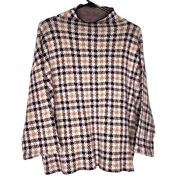 Ann Taylor Factory Pullover Sweater Size XL Purple and Ivory Houndstooth Print - Picture 1 of 5